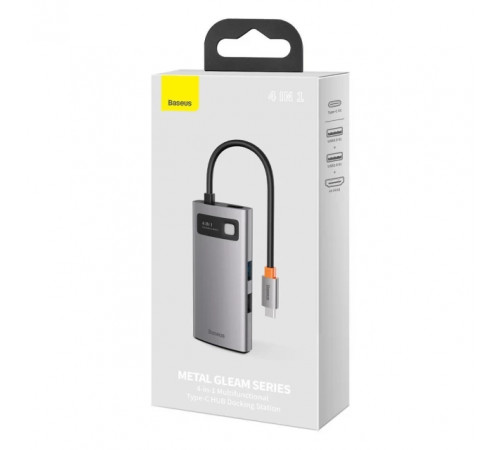USB-хаб Baseus Metal Gleam Series 4-in-1 Multifunctional Type-C HUB Docking Station Gray（Type-C to HDMI*1+USB3.0*1+USB2.0*1+PD*1） (CAHUB-CY0G)