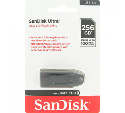 Флеш-накопичувач SanDisk USB 3.0 Ultra 256Gb (130Mb/s) Black (SDCZ48-256G-U46)