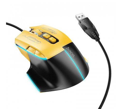 Миша HOCO GM31 Overlord luminous gaming wired mouse Black Yellow (6942007629201)