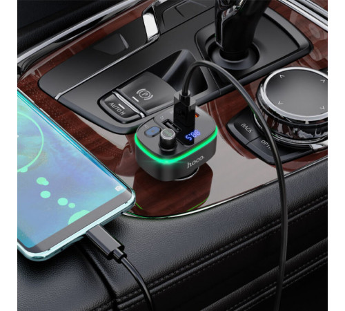 АЗП з FM-модулятором HOCO E62 Fast PD20W+QC3.0 car BT FM transmitter Black (6931474756299)