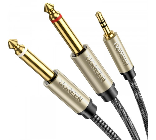 Аудіокабель UGREEN 3.5mm TRS to Dual 6.35mm TS Audio Cable 1m (Gray) (UGR-10613)