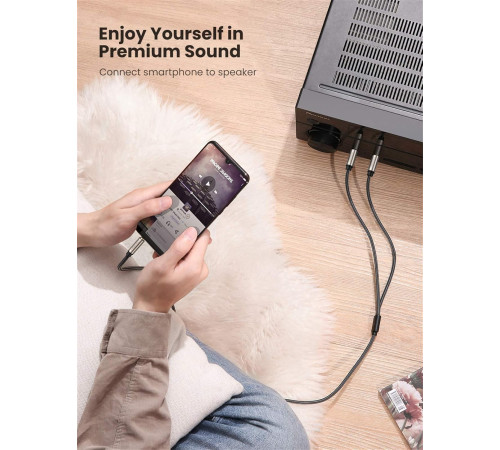 Аудіокабель UGREEN 3.5mm TRS to Dual 6.35mm TS Audio Cable 1m (Gray) (UGR-10613)