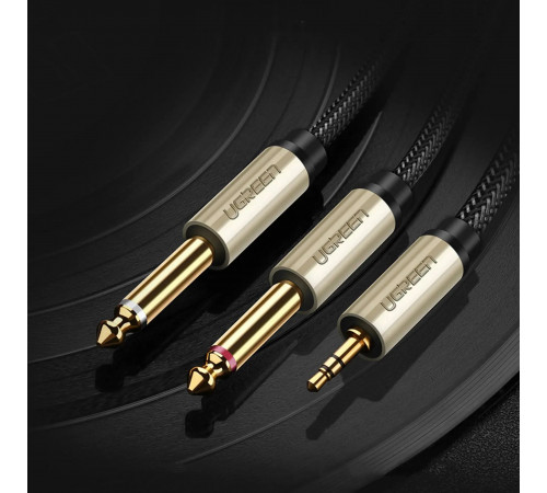 Аудіокабель UGREEN 3.5mm TRS to Dual 6.35mm TS Audio Cable 1m (Gray) (UGR-10613)