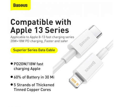Кабель Baseus Superior Series Fast Charging Data Cable Type-C to iP PD 20W 1.5m White (CATLYS-B02)