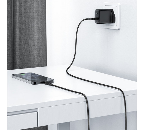 Кабель ACEFAST C4-01 Type-C to iP 3A, 30W, 1.8m, nylon, zinc connectors, Black (6974316281306)