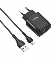 Мережевий зарядний пристрій з кабелем HOCO C72Q Glorious single port QC3.0 charger set(Micro) 18W Black (6931474732521)
