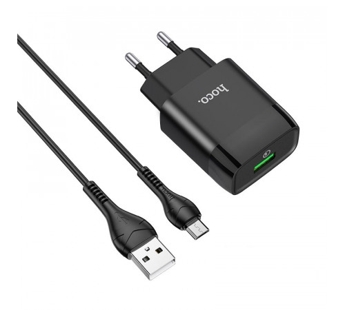 Мережевий зарядний пристрій з кабелем HOCO C72Q Glorious single port QC3.0 charger set(Micro) 18W Black (6931474732521)