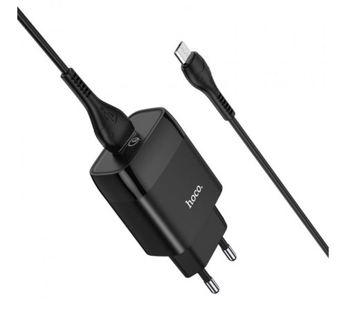 Мережевий зарядний пристрій з кабелем HOCO C72Q Glorious single port QC3.0 charger set(Micro) 18W Black (6931474732521)