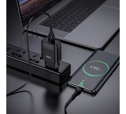 Мережевий зарядний пристрій з кабелем HOCO C72Q Glorious single port QC3.0 charger set(Micro) 18W Black (6931474732521)