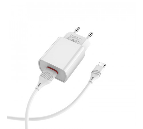 Мережевий зарядний пристрій з кабелем BOROFONE BA20A Sharp single port charger set(Type-C) 10.5W White (6931474700742)