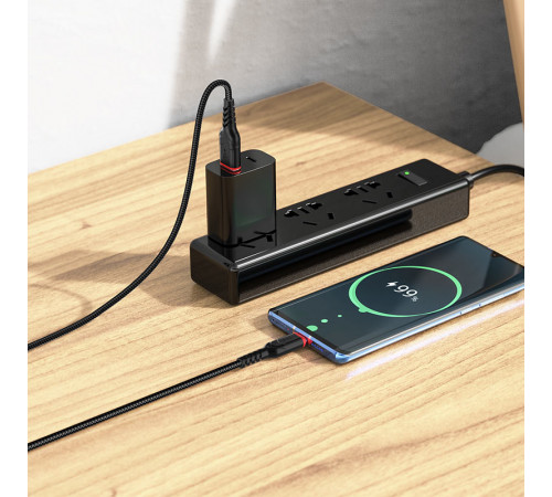 Кабель HOCO X59 USB to Type-C 3A, 1m, nylon, TPE connectors, Black (6931474744920)
