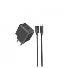 Мережевий зарядний пристрій з кабелем HOCO CS13A Ocean single port PD20W charger set(C to iP) Black (6942007603829)