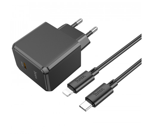 Мережевий зарядний пристрій з кабелем HOCO CS13A Ocean single port PD20W charger set(C to iP) Black (6942007603829)