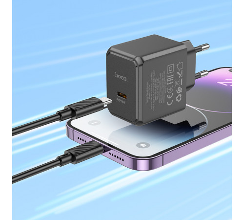 Мережевий зарядний пристрій з кабелем HOCO CS13A Ocean single port PD20W charger set(C to iP) Black (6942007603829)