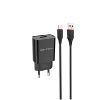 Мережевий зарядний пристрій з кабелем BOROFONE BA20A Sharp single port charger set(Type-C) 10.5W Black (6931474702142)