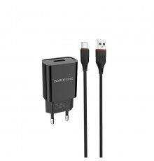 Мережевий зарядний пристрій з кабелем BOROFONE BA20A Sharp single port charger set(Type-C) 10.5W Black (6931474702142)
