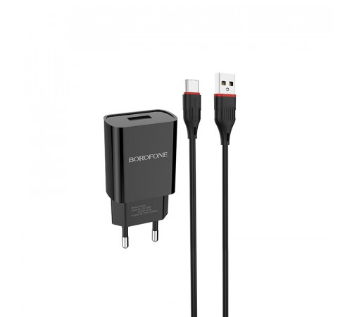 Мережевий зарядний пристрій з кабелем BOROFONE BA20A Sharp single port charger set(Type-C) 10.5W Black (6931474702142)