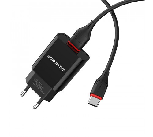 Мережевий зарядний пристрій з кабелем BOROFONE BA20A Sharp single port charger set(Type-C) 10.5W Black (6931474702142)
