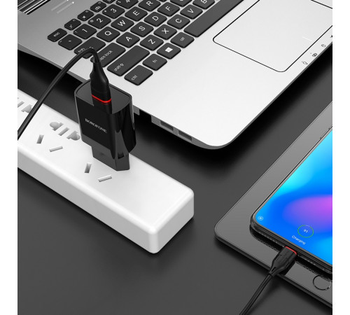 Мережевий зарядний пристрій з кабелем BOROFONE BA20A Sharp single port charger set(Type-C) 10.5W Black (6931474702142)