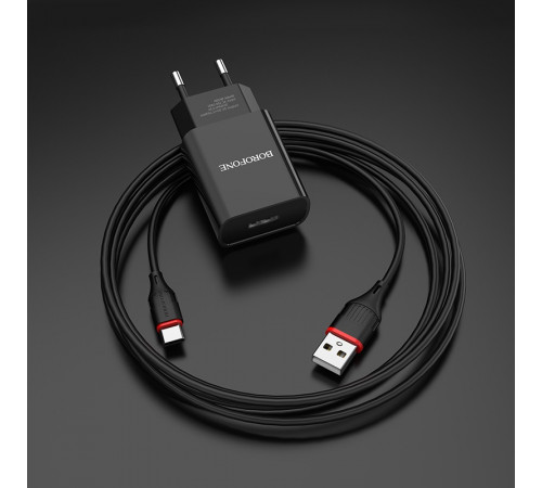 Мережевий зарядний пристрій з кабелем BOROFONE BA20A Sharp single port charger set(Type-C) 10.5W Black (6931474702142)