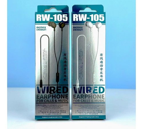 Навушники Remax RW-105 Wired Earphone For Calls & Music 3.5mm