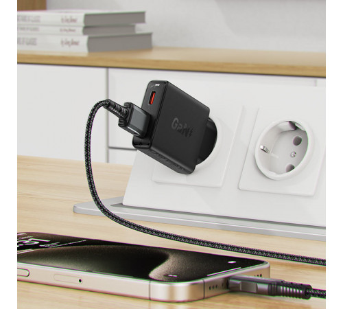 Мережевий зарядний пристрій ACEFAST A69 PD30W GaN (USB-A+USB-C) ultra-thin charger Black (6974316282709)