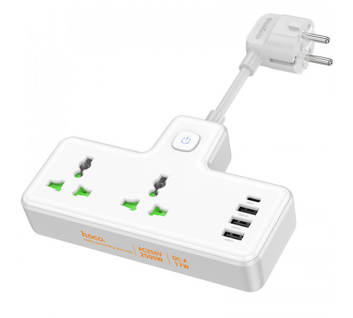 Мережевий подовжувач HOCO  AC11A Voyage 2-position expansion socket(1C3A) (8.5 cm) White (6942007607063)