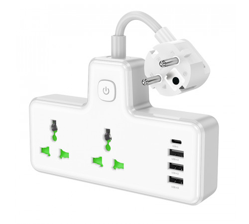 Мережевий подовжувач HOCO  AC11A Voyage 2-position expansion socket(1C3A) (8.5 cm) White (6942007607063)
