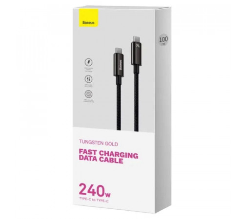 Кабель Baseus Tungsten Gold Fast Charging Data Cable Type-C to Type-C 240W 2m Black (CAWJ040101)