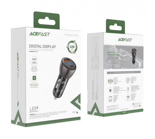 Автомобільний зарядний пристрій ACEFAST B6 metal 63W (USB-A+USB-C) with digital display (6974316280972)