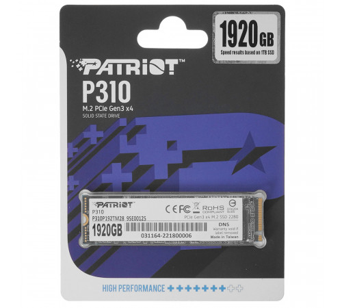 Накопичувач SSD M.2 Patriot P310 1920GB NVMe 2280 PCIe 3.0x4 3D NAND TLC (P310P192TM28)