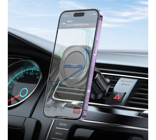 Автотримач для телефона HOCO H28 Rainbow ring magnetic car holder(air outlet) Black (6942007611459)