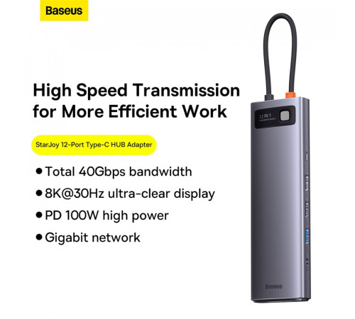 USB-хаб Baseus Metal Gleam Series 12-in-1 Multifunctional Type-C HUB Docking Station Gray (WKWG020213)