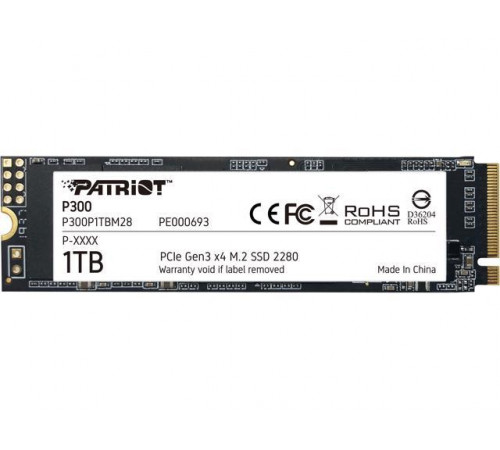 Накопичувач SSD M.2 Patriot P300 1TB NVMe 2280 PCIe 3.0x4 3D NAND TLC (P300P1TBM28)