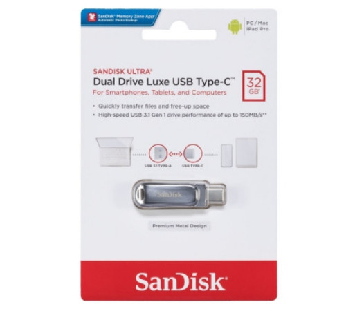 Флеш-накопичувач SanDisk USB 3.1 Ultra Dual Luxe Type-C 32Gb (150 Mb/s) (SDDDC4-032G-G46)
