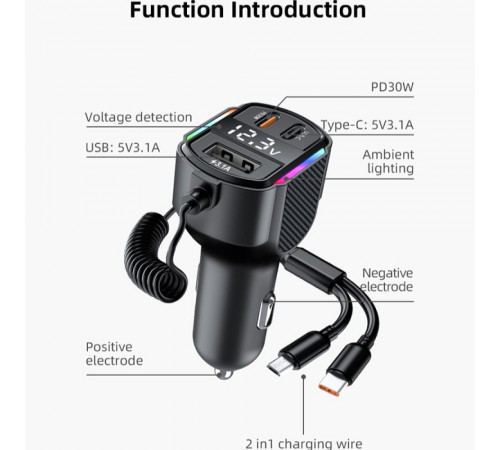 Автомобільний зарядний пристрій WUW-C220 Black (6972573337408)