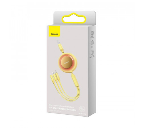 Кабель Baseus Bright Mirror 2 Series Retractable 3-in-1 Fast Charging  Data Cable USB to M+L+C 3.5A 1.1m yellow (CAMJ010011)