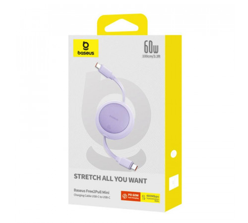Кабель Baseus Free2Pull Mini Charging Cable USB-C to USB-C 60W 1m Nebula Purple (P10364500511-01)
