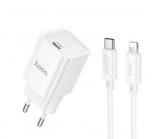 Мережевий зарядний пристрій з кабелем HOCO C148A Charm single port PD30W charger set (C to iP) (EU) White (6942007630313)