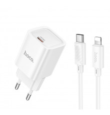 Мережевий зарядний пристрій з кабелем HOCO C148A Charm single port PD30W charger set (C to iP) (EU) White (6942007630313)