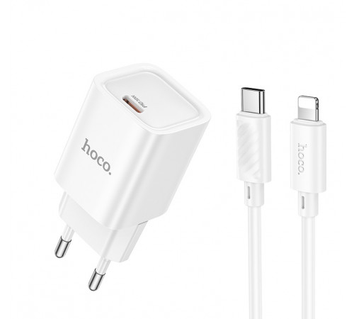Мережевий зарядний пристрій з кабелем HOCO C148A Charm single port PD30W charger set (C to iP) (EU) White (6942007630313)