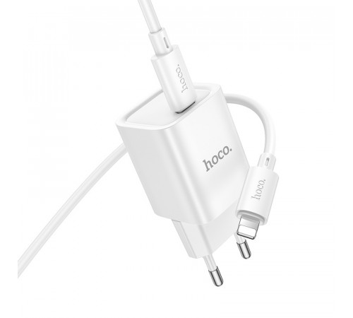 Мережевий зарядний пристрій з кабелем HOCO C148A Charm single port PD30W charger set (C to iP) (EU) White (6942007630313)