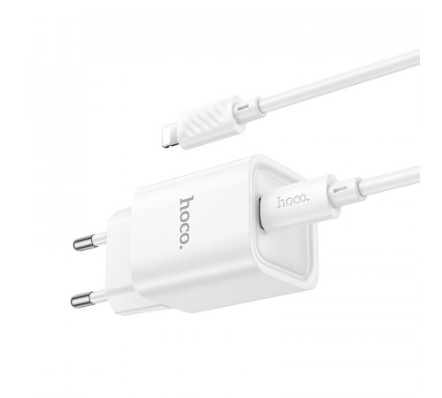 Мережевий зарядний пристрій з кабелем HOCO C148A Charm single port PD30W charger set (C to iP) (EU) White (6942007630313)