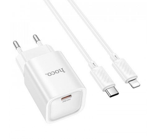Мережевий зарядний пристрій з кабелем HOCO C148A Charm single port PD30W charger set (C to iP) (EU) White (6942007630313)