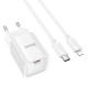 Мережевий зарядний пристрій з кабелем HOCO C148A Charm single port PD30W charger set (C to iP) (EU) White (6942007630313)