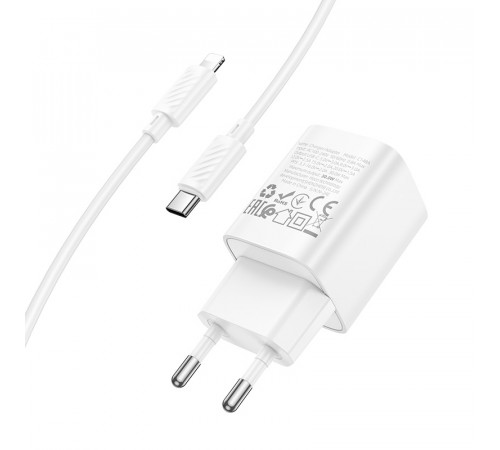Мережевий зарядний пристрій з кабелем HOCO C148A Charm single port PD30W charger set (C to iP) (EU) White (6942007630313)