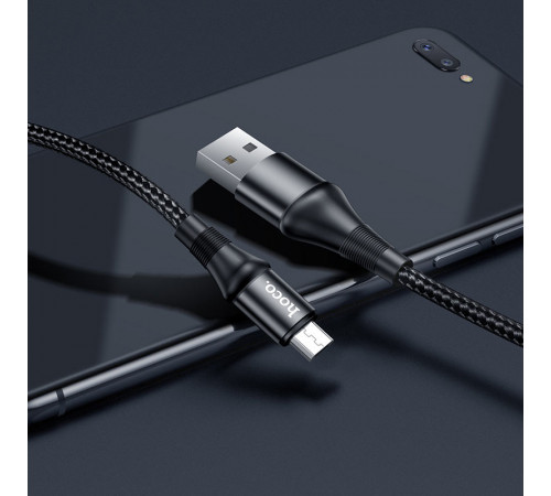 Кабель HOCO X50 USB to Micro 2.4A, 1m, nylon, aluminum connectors, Black (6931474734211)