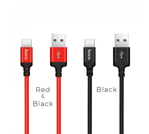 Кабель HOCO X14 USB to Type-C 3A, 1m, nylon, aluminum connectors, Black (6957531062868)
