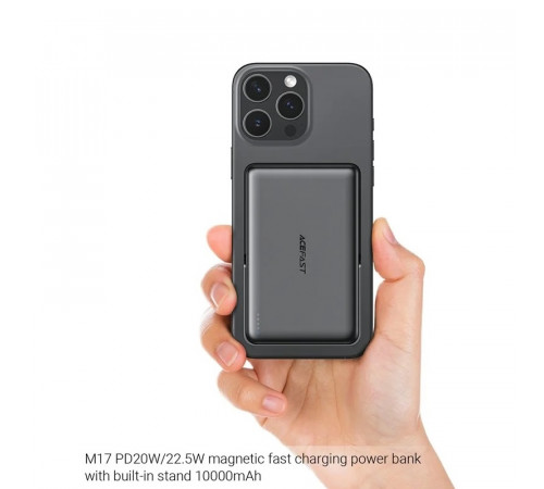 Зовнішній акумулятор ACEFAST M17 PD20W/22.5W magnetic fast charging power bank with built-in stand 10000mAh Black (6974316284000)