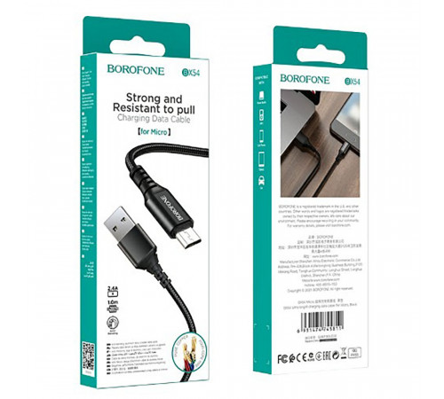Кабель BOROFONE BX54 Ultra bright Micro-USB 1m 2.4A Black (6931474745811)